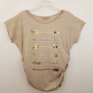 SJS, Tan Arrow T-shirt, Top, Ruched Sides